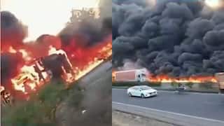 महाराष्ट्र के बीड में डीजल टैंकर से टकराई गाड़ी, हादसे के बाद हाइवे पर दिखा धुएं का गुबार