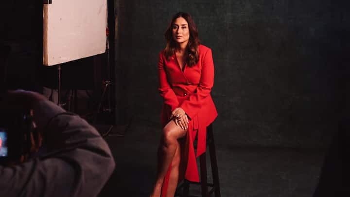 Kareena Kapoor Khan nailed festive sophistication in a ruby red double-breasted blazer featuring a belted waist and V-neckline. Paired with a matching skirt, the blazer-led ensemble delivers a strong monochrome Christmas look that’s stylish and effortlessly powerful. (Image Source: Instagram/ tanghavri)