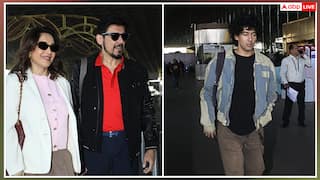 फैमिली के साथ एयरपोर्ट पर स्पॉट हुईं माधुरी दीक्षित, कैजुअल लुक में पति डॉ नेने संग दिए जमकर पोज