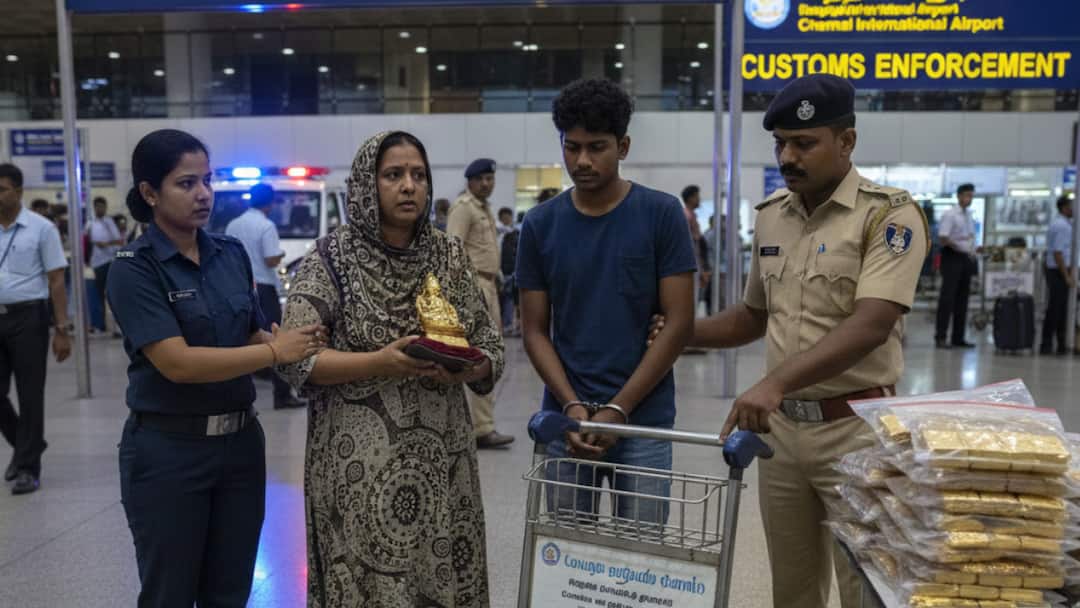 சென்னை விமான நிலையத்தில் பரபரப்பு! ரூ.4 கோடி தங்கம் கடத்தல்: மலேசிய ஜோடி கைது! நடந்தது என்ன ? Chennai airport 2.765 kilograms of smuggled gold, worth Rs. 4 crore, which was brought in on a flight to Chennai, was seized tnn சென்னை விமான நிலையத்தில் பரபரப்பு! ரூ.4 கோடி தங்கம் கடத்தல்: மலேசிய ஜோடி கைது! நடந்தது என்ன ?