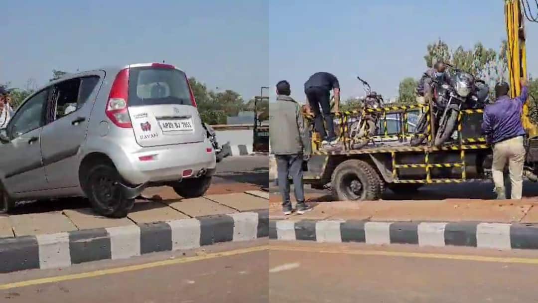 Hyderabad road accident occurred on PVNR Expressway damaging 3 cars and causes traffic jam PVNR ఎక్స్‌ప్రెస్ వేపై రోడ్డు ప్రమాదం, 3 కార్లు ధ్వంసం.. ట్రాఫిక్ జామ్