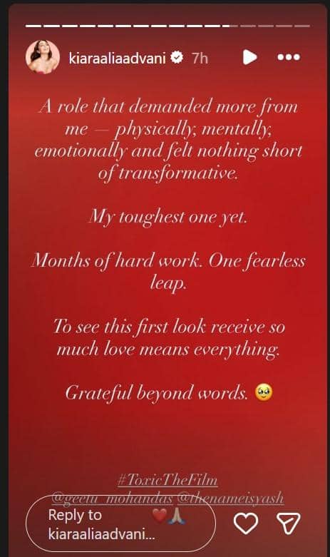 टॉक्सिक की नादिया मेरे जीवन का सबसे कठिन रोल', कियारा आडवाणी ने बताई मन की बात