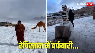 सऊदी अरब के रेगिस्तान में अजब-गजब नजारा, जहां थी भयंकर गर्मी और सूखा, वहां गिर रही बर्फ