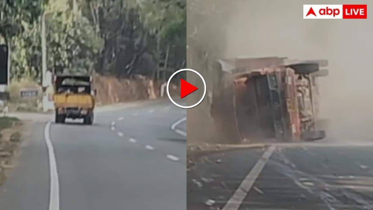"अनियंत्रित होकर पलटा तेज रफ्तार ट्रोला" बाल बाल बचे वाहन सवार- सामने आया खौफनाक वीडियो
