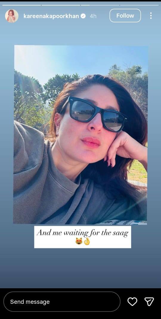 Kareena Kapoor has taken a break from the city life of Mumbai and is now enjoying winter holidays at her farm. By sharing photos in the stories section of her Instagram, she shared glimpses of her family vacation with her fans. Her natural beauty can be seen wearing sunglasses where she was seen weighing her mustard greens.