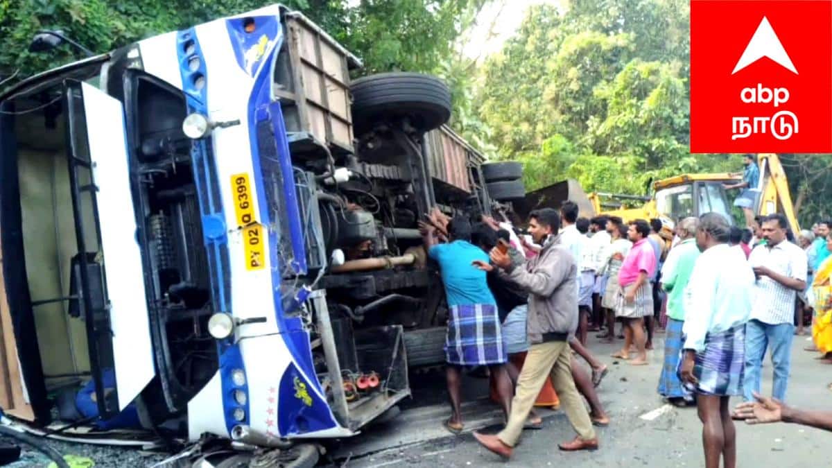 மயிலாடுதுறை அருகே அதிர்ச்சி: பெங்களூரு - வேளாங்கண்ணி தனியார் பேருந்து கவிழ்ந்து விபத்து..