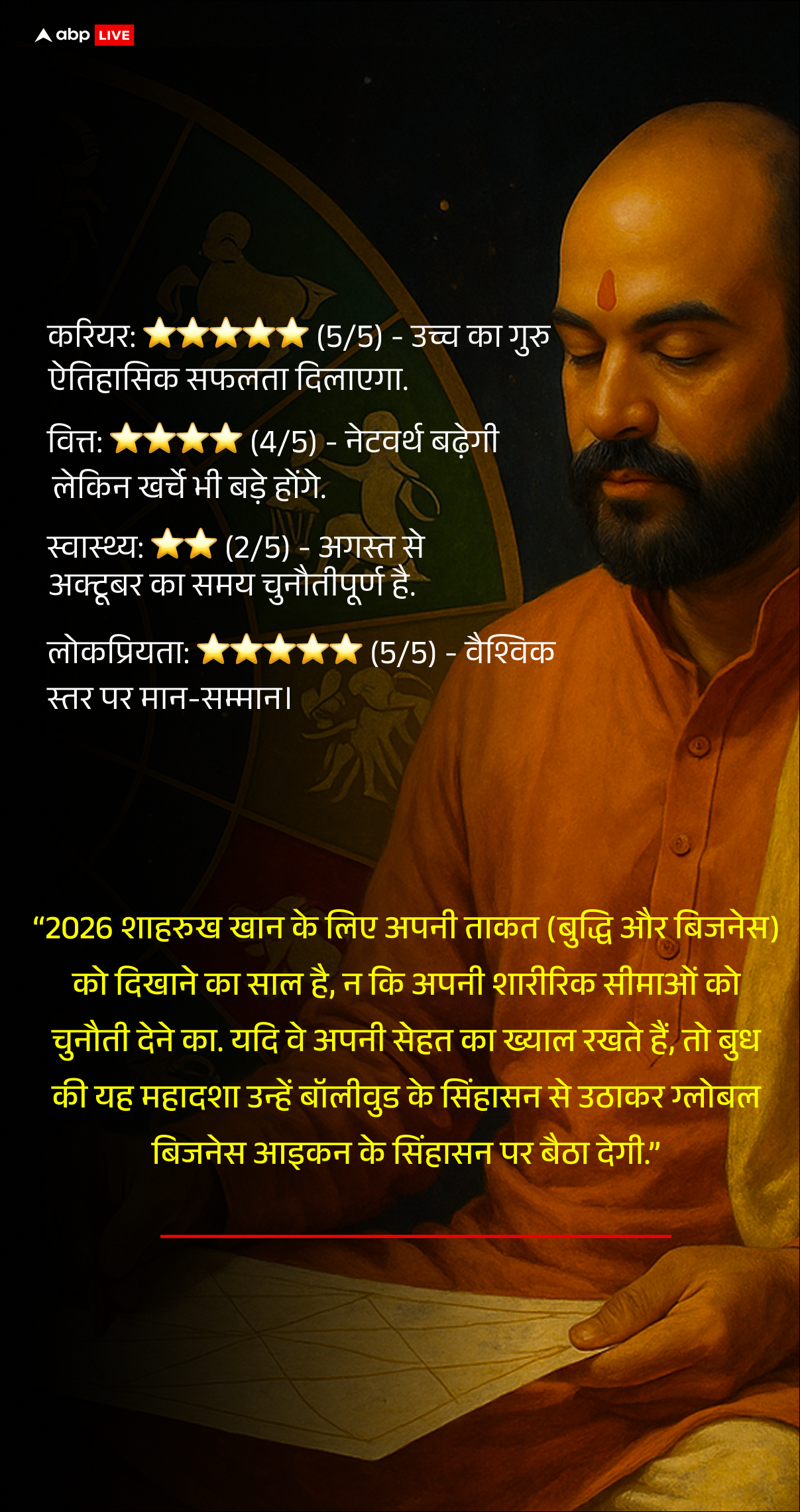 शाहरुख खान 2026 महा-विश्लेषण: 'बुध' की महादशा और 'किंग' के लिए 17 सालों का सबसे खतरनाक और चमत्कारी मोड़
