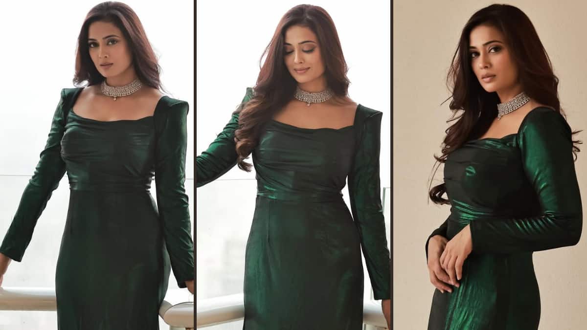 ग्रीन लॉन्ग गाउन में दिखा श्वेता तिवारी का ग्लैमरस लुक, ग्लिटरिंग नेकलेस ने लूटी लाइमलाइट