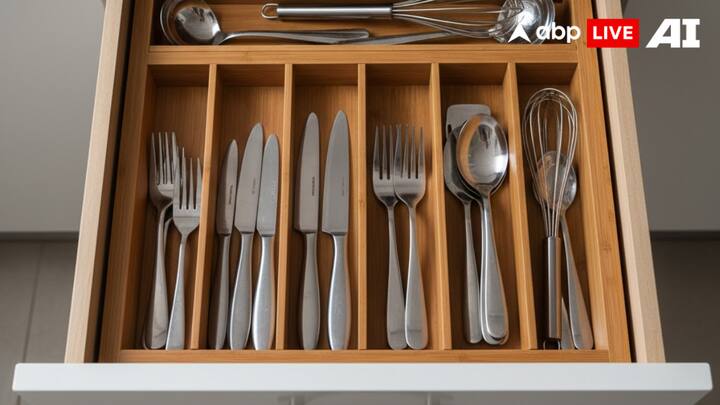 2. Never Keep Sharp Objects Upside Down In The Kitchen: Small habits can create major Vastu defects. Keeping knives, forks or sharp tools upside down generates aggressive and chaotic energy inside the house. According to Vastu principles, this practice attracts arguments, misunderstandings and emotional tension between family members. Sharp objects symbolise conflict. When stored carelessly, they magnify negativity in the surrounding space. Always store them neatly in drawers or holders with the pointed ends facing downward. Maintaining order in the kitchen encourages peace, cooperation and harmony. (Image Source: ABPLIVE AI)