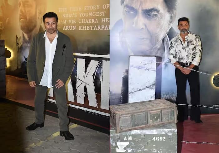 सनी देओल भी अपने पिता की फिल्म देखने के लिए मौजूद थे। बॉबी देओल को अपने पिता की तस्वीर के साथ पोज देते हुए भी देखा गया।