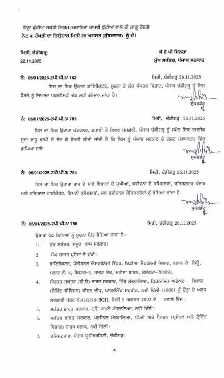 Punjab Holiday: ਸੂਬਾ ਸਰਕਾਰ ਨੇ ਛੁੱਟੀਆਂ ਦਾ ਕੈਲੰਡਰ ਕੀਤਾ ਜਾਰੀ, ਜਾਣੋ ਕਿਹੜੇ–ਕਿਹੜੇ ਮੌਕਿਆਂ ‘ਤੇ ਸਰਕਾਰੀ ਦਫ਼ਤਰ ਅਤੇ ਬੈਂਕ ਬੰਦ ਰਹਿਣਗੇ ਬੰਦ