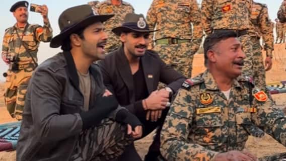 Varun Dhawan, Ahan Shetty, And Sonu Nigam Joins BSF Jawans To Sing 'Ghar Kab Aaoge': WATCH