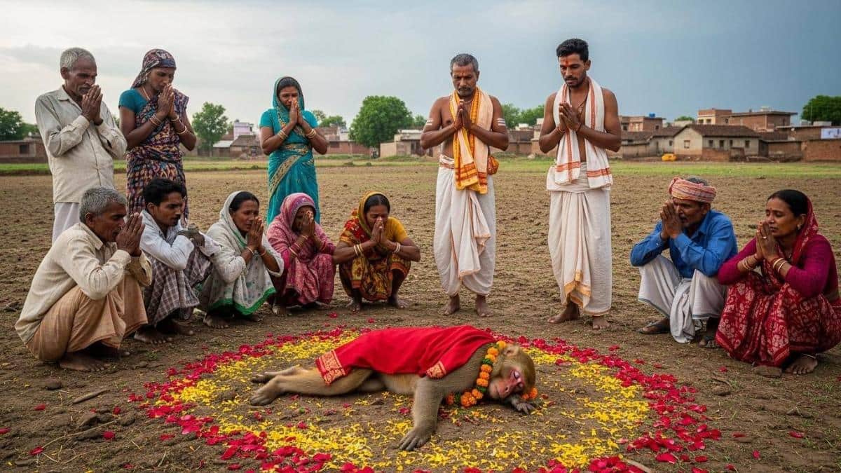 West Bengal: पेड़ की डाल पर बेजान मिला बंदर, गांव वाले बुलाते थे 'हनुमान', ढोल बजाकर किया अंतिम संस्कार