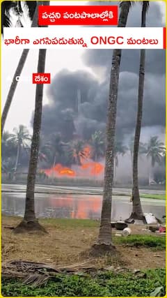 పచ్చని పంటపొలాల్లోకి భారీగా ఎగసిపడుతున్న ONGC మంటలు