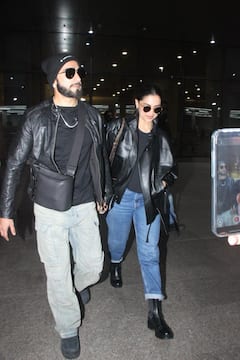 स्टाइलिश लुक में एयरपोर्ट पर स्पॉट हुए रणवीर-दीपिका, कपल ने लूटी लाइमलाइट