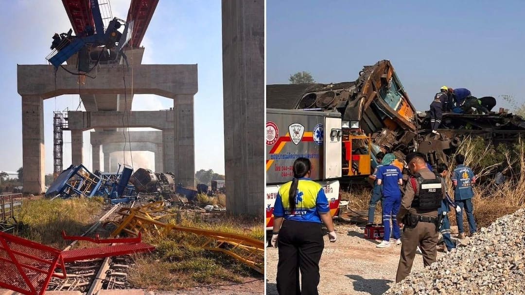 Thailand Bangkok Crane Collapse Derails Train 22 Killed Over 30 Injured Thailand : চলন্ত ট্রেনের মাথায় ভেঙে পড়ল ক্রেন, সঙ্গে সঙ্গে বেলাইন, মুহূর্তে মর্মান্তিক মৃত্যু বহুজনের