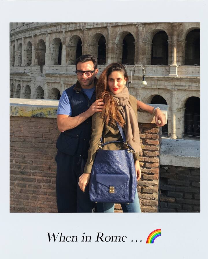 ये करीना और सैफ के रोम वेकेशन की फोटो है, जिसमें एक्ट्रेस बोल्ड रेड लिप्स में बेहद खूबसूरत लग रही हैं.