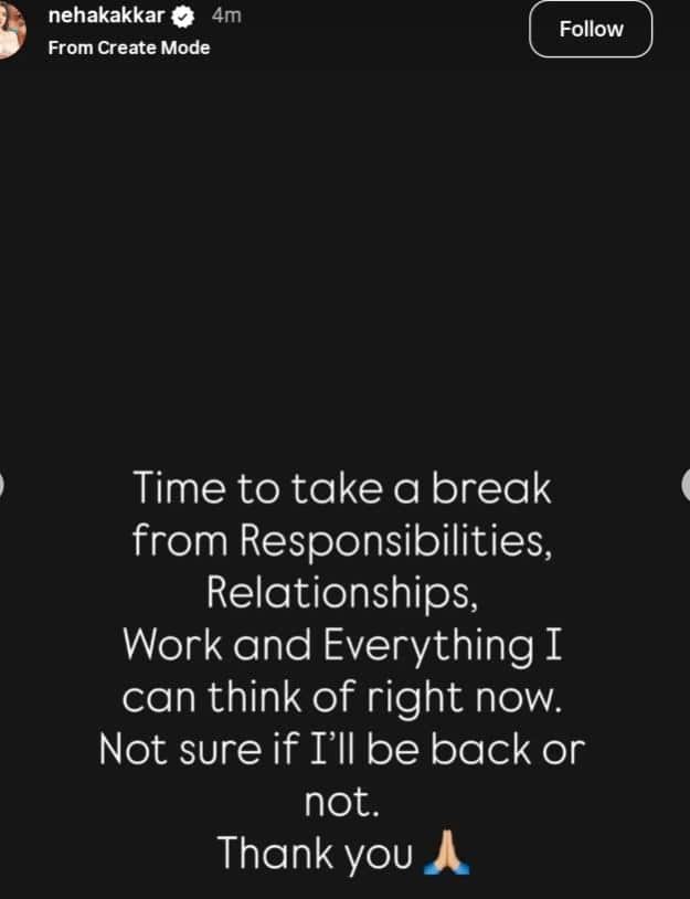 नेहा कक्कड़ ने जिम्मेदारी-रिश्तों- काम से लिया ब्रेक, बोलीं- पता नहीं लौटूंगी या नहीं