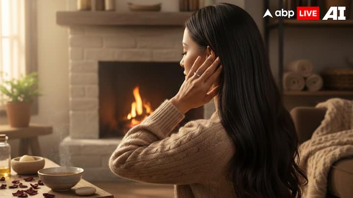1. Oil Your Hair The Right Way: Winter dryness makes oiling essential, but overdoing it can clog pores and weaken roots. The key is warm oil massage once or twice a week, not daily application. Use coconut oil for nourishment, almond oil for strength, or sesame oil for scalp warmth. Gently warm the oil and massage it into the scalp. Leave the oil on for 30–60 minutes, overnight oiling in winter can attract dust and cause dandruff. Proper oiling restores moisture balance, strengthens hair follicles, and reduces seasonal hair fall without making the scalp greasy. (Image Source: ABPLIVE AI)