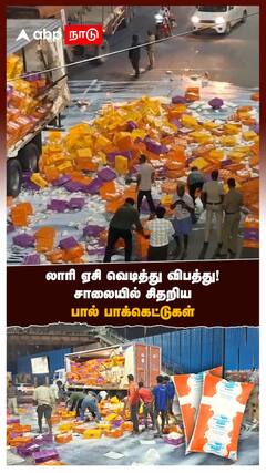Milk Van Accident | லாரி ஏசி வெடித்து விபத்து சாலையில் சிதறிய பால் பாக்கெட்டுகள் சென்னையில் பரபரப்பு