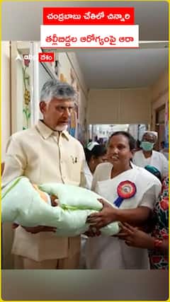 చంద్రబాబు చేతిలో చిన్నారి తల్లీబిడ్డల ఆరోగ్యంపై ఆరా