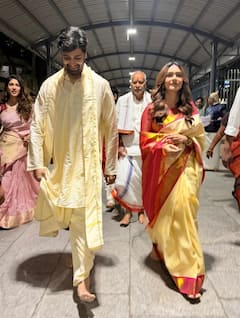 फिल्म 'डकैत' की रिलीज से पहले मंदिर पहुंची मृणाल ठाकुर, गोल्डन साड़ी में लगीं बला की खूबसूरत