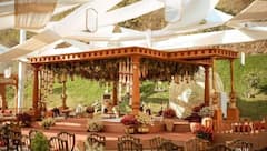 विजयच्या हातात तलवार, रश्मिका पालखीत, राजेशाही थाट एकदा पहाच; लग्नस्थळाचे Inside Photo व्हायरल