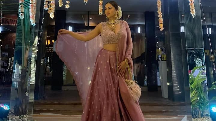 Dusty Rose Lehenga Set: Krystle exudes royal charm in a dusty rose lehenga featuring a flowy embellished skirt and a richly embroidered blouse. Styled with a traditional choker, gajra-adorned bun, and soft glam makeup, she looks effortlessly regal and wedding-ready. (Image Source: Instagram/ krystledsouza)