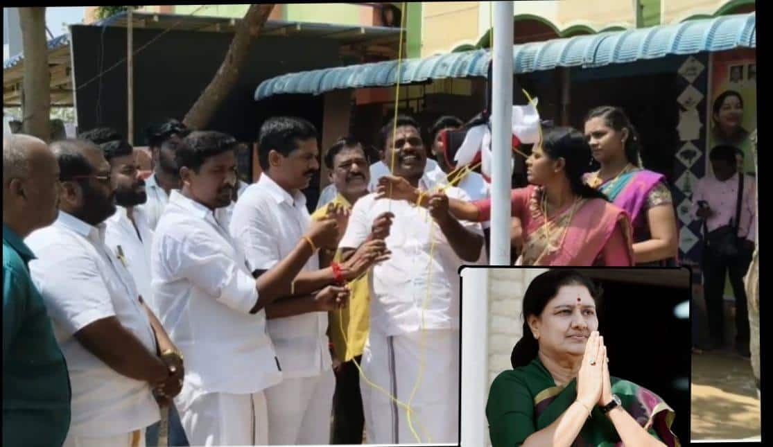 சசிகலா புதிய கட்சிப் பெயர் அறிவிப்புக்கு முன்பே அலுவலகம் திறப்பு – மானாமதுரை அருகே அவரது, ஆதரவாளர்கள் கொடி ஏற்றினர் !