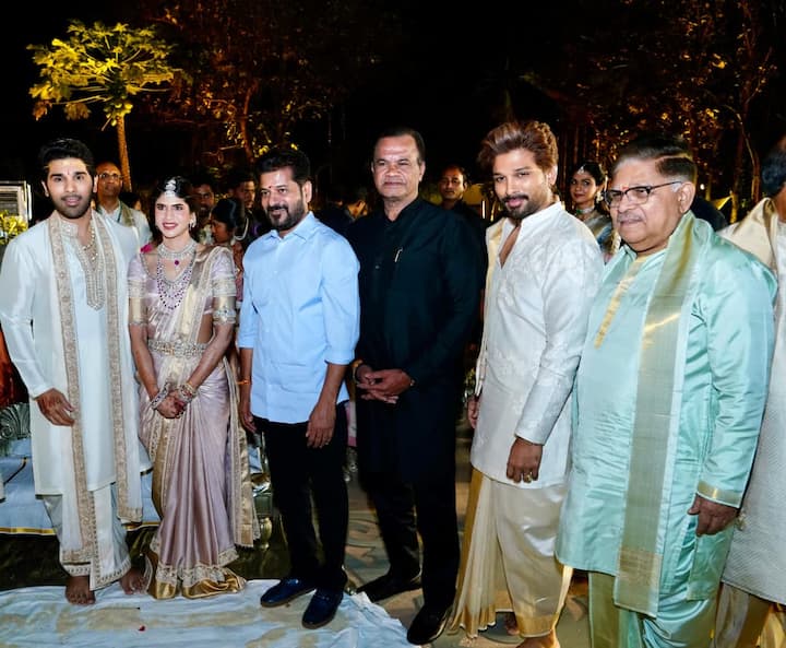 తెలుగు చిత్రసీమలోని అగ్ర నిర్మాతలలో ఒకరైన అల్లు అరవింద్ ఆఖరి కుమారుడు శిరీష్ వివాహం మార్చి 6, 2026న హైదరాబాద్ సిటీలో ఘనంగా జరిగింది. నయనికా రెడ్డి మెడలో మూడు ముళ్ళు వేసి, ఏడు అడుగులు నడిచారు. ఈ పెళ్లిలో మెగా ఫ్యామిలీ సందడి ప్రత్యేక ఆకర్షణగా నిలిచింది. విక్టరీ వెంకటేష్, నందమూరి కళ్యాణ్ రామ్ సహా పలువురు ప్రముఖులు విచ్చేశారు. తెలంగాణ ముఖ్యమంత్రి రేవంత్ రెడ్డి సైతం హాజరై నూతన వధూవరులను ఆశీర్వదించారు.  పెళ్ళికి ఇంకా ఎవరెవరు వచ్చారో చూడండి.