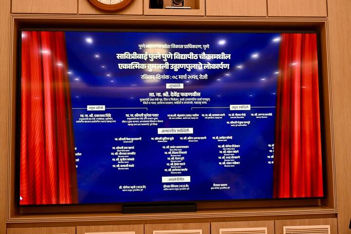 सावित्रीबाई फुले पुणे विद्यापीठ चौकातील बहुप्रतीक्षित एकात्मिक दुमजली उड्डाणपुलाचे आज राज्याचे मुख्यमंत्री देवेंद्र फडणवीस यांच्या हस्ते दूरदृश्य प्रणालीद्वारे लोकार्पण झाले.