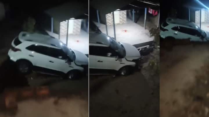 अपघातात जीवित हानी झालेली नसली तरी, कारचं मात्र मोठं नुकसान झालेलं आहे.