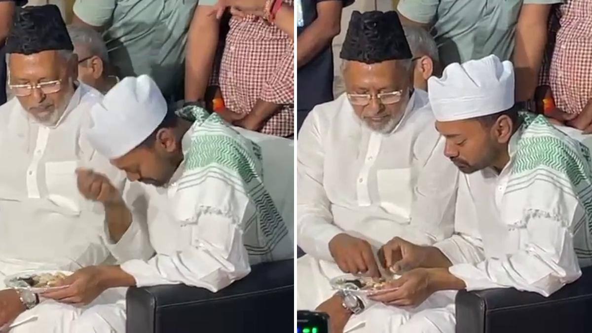 JDU की इफ्तार पार्टी में पहुंचे निशांत कुमार, पहले माथे से लगाया, फिर शुरू किया खाना, देखिए तस्वीरें