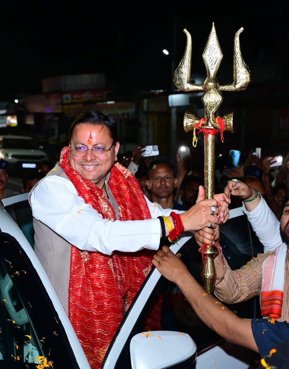 CM Pushkar Singh Dhami Gets Grand Midnight Welcome From Kashipur To Khatima, Crowds Line Route