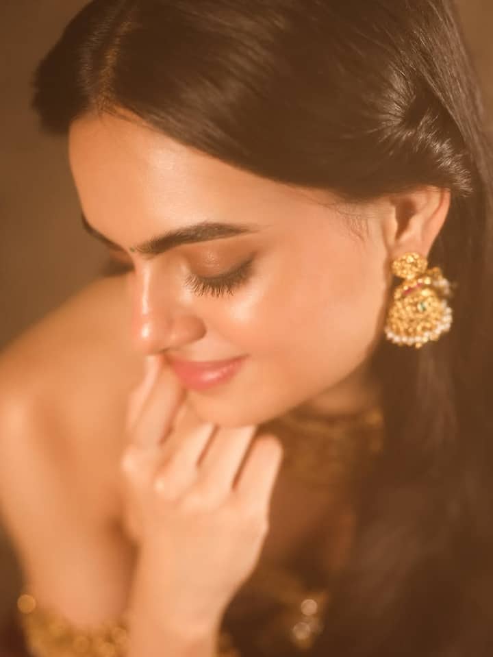 બધા ફોટામાં રૂહાનિકાનો પરંપરાગત અવતાર અત્યંત ગ્લેમરસ અને ક્લાસી છે. સાડી, મેકઅપ અને ઘરેણાંનું સંતુલન તેને એક સંપૂર્ણ દેખાવ આપે છે.