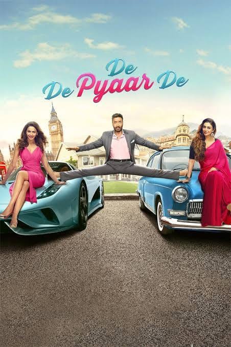 'दे दे प्यार दे' साल 2019 में आई एक रोमांटिक कॉमेडी फिल्म है. फिल्म में अजय देवगन ने आशीष का रोल प्ले किया है. वहीं उनके ऑपोजिट रकुल प्रीत सिंह और तब्बू  हैं. फिल्म में कॉमेडी और इमोशन का शानदार मेल है. इसे आप जियो हॉटस्टार पर देख सकते हैं.