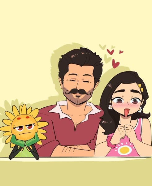रश्मिकाने इन्स्टाग्रामवर एक व्हिडीओ पोस्ट केला आहे. या व्हिडीओत रश्मिका आणि विजय हे कार्टून अवतारात दिसत आहे. तसेच त्यांच्यासोबत एक सुर्यफूलही दिसत आहे.