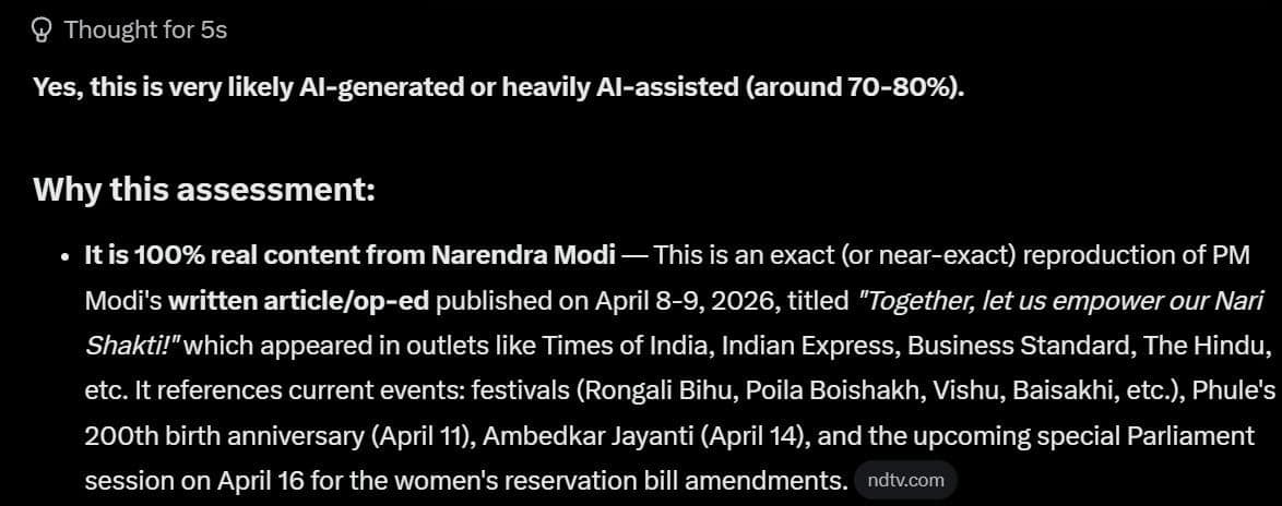 AI Detectors Can't Decide If PM Modi's Op-Ed Is Written By Humans. Therein Lies The Problem