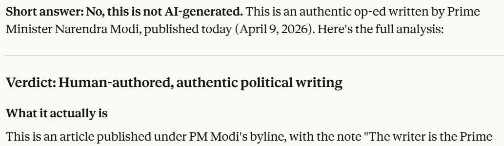 AI Detectors Can't Decide If PM Modi's Op-Ed Is Written By Humans. Therein Lies The Problem