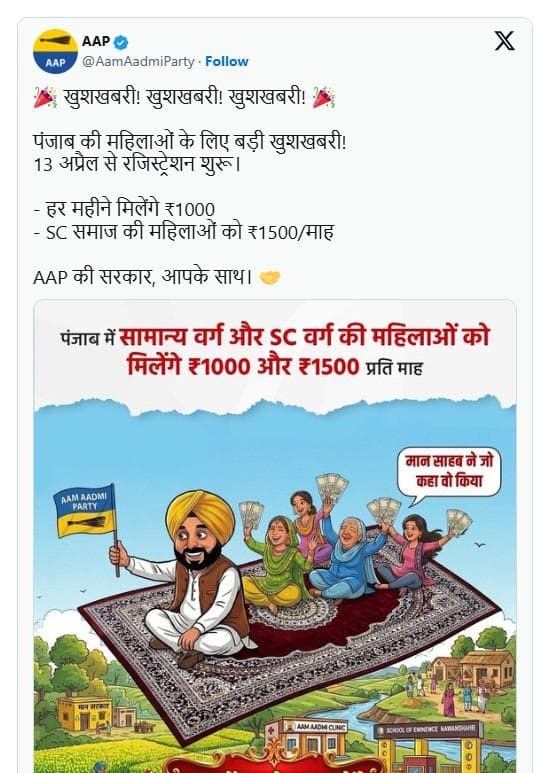 Punjab News: ਪੰਜਾਬ ਦੀਆਂ ਮਹਿਲਾਵਾਂ ਲਈ ਖੁਸ਼ਖਬਰੀ, ਇਸ ਤਰੀਕ ਤੋਂ ਸ਼ੁਰੂ ਹੋਏਗੀ ਰਜਿਸਟ੍ਰੇਸ਼ਨ! ਸੂਬਾ ਸਰਕਾਰ ਵੱਲੋਂ ਨਵੀਂ ਪੋਸਟ...