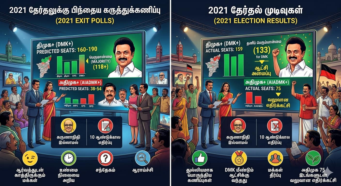 Exit Poll : எக்ஸிட் போல் VS தேர்தல் முடிவுகள்.. 2021-ல் திமுக வெற்றியை முன்கூட்டியே கணித்த சர்வே.. இந்த முறை எப்படி?