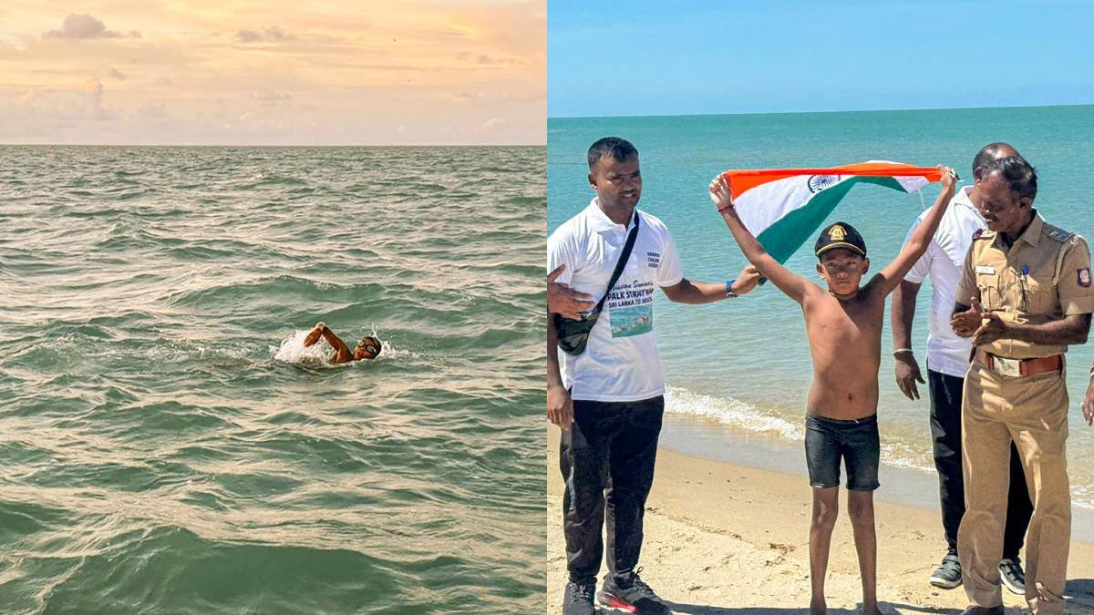 "நீரை கிழித்து உலக சாதனை!" 10 மணி நேரத்தில் இலங்கையில் இருந்து இந்தியாவுக்கு நீந்தி வந்த 7 வயது ராஞ்சி சிறுவன்