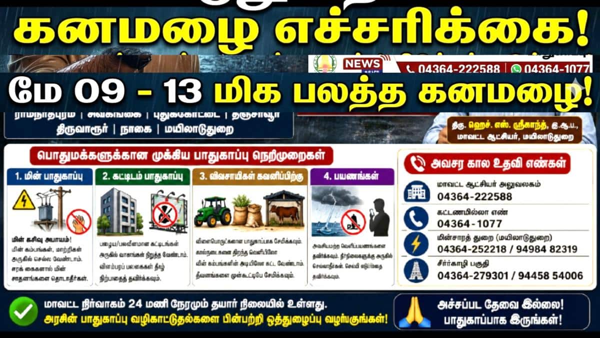மயிலாடுதுறை: இந்த இரண்டு நாட்களுக்கு மட்டும் எச்சரிக்கையாக இருங்க.. அலர்ட் செய்த ஆட்சியர்...!