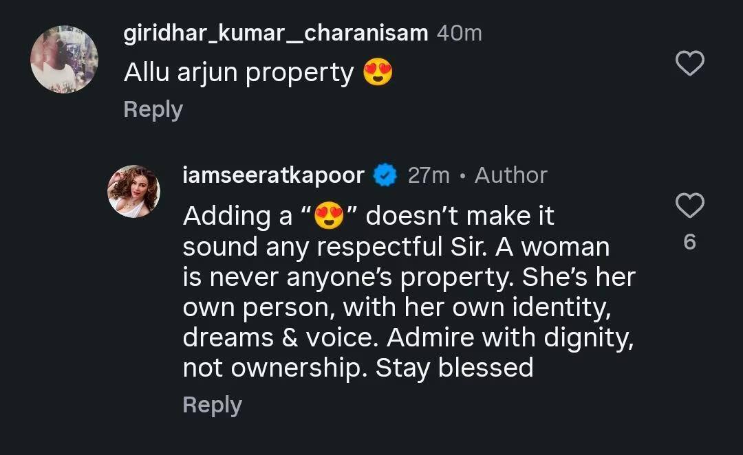 अल्लू अर्जुन की प्रॉपर्टी' कमेंट पर सीरत कपूर का फूटा गुस्सा, दिया करारा जवाब