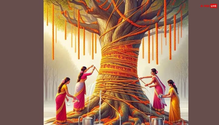 इस व्रत में बरगद के पेड़ को पहले जल और दूध चढ़ाएं, फिर रोली, हल्दी, चढ़ाएं. इसके बाद 7 बार परिक्रमा करते हुए कच्चा सूत लपेटें और पति की लंबी आयु की कामना करें.