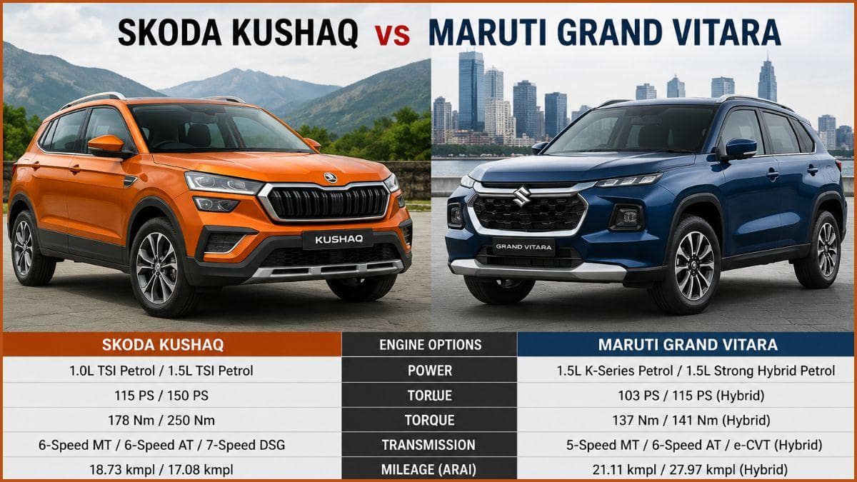 Skoda Kushaq Vs Grand Vitara: ஸ்கோடா குஷாக்-ஆ.? மாருதி கிராண்ட் விதாராவா.? எந்த SUV பெஸ்ட்.? வாங்க தெரிஞ்சுக்கலாம்