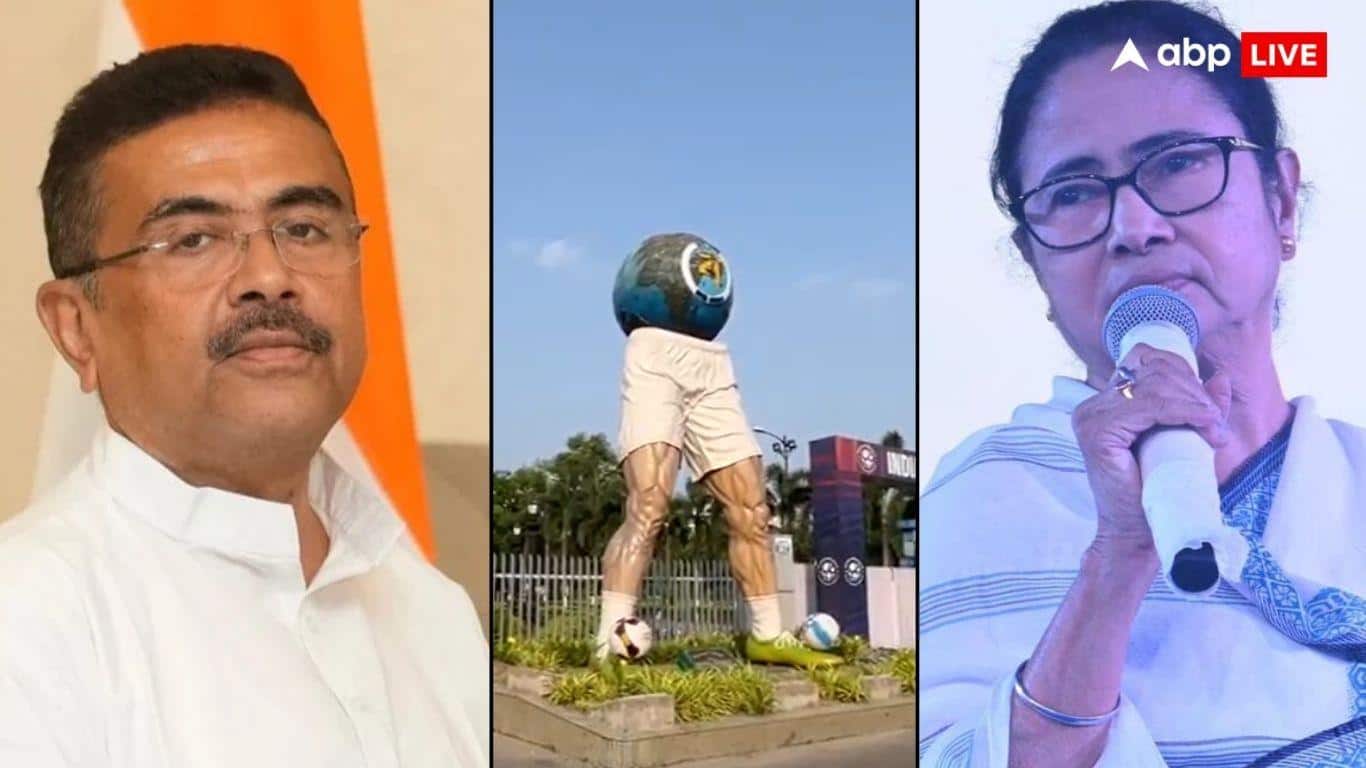 कोलकाता के साल्ट लेक स्टेडियम के बाहर बड़ा एक्शन, तोड़ दी गई ममता बनर्जी की डिजाइन की हुई फुटबॉल मूर्ति