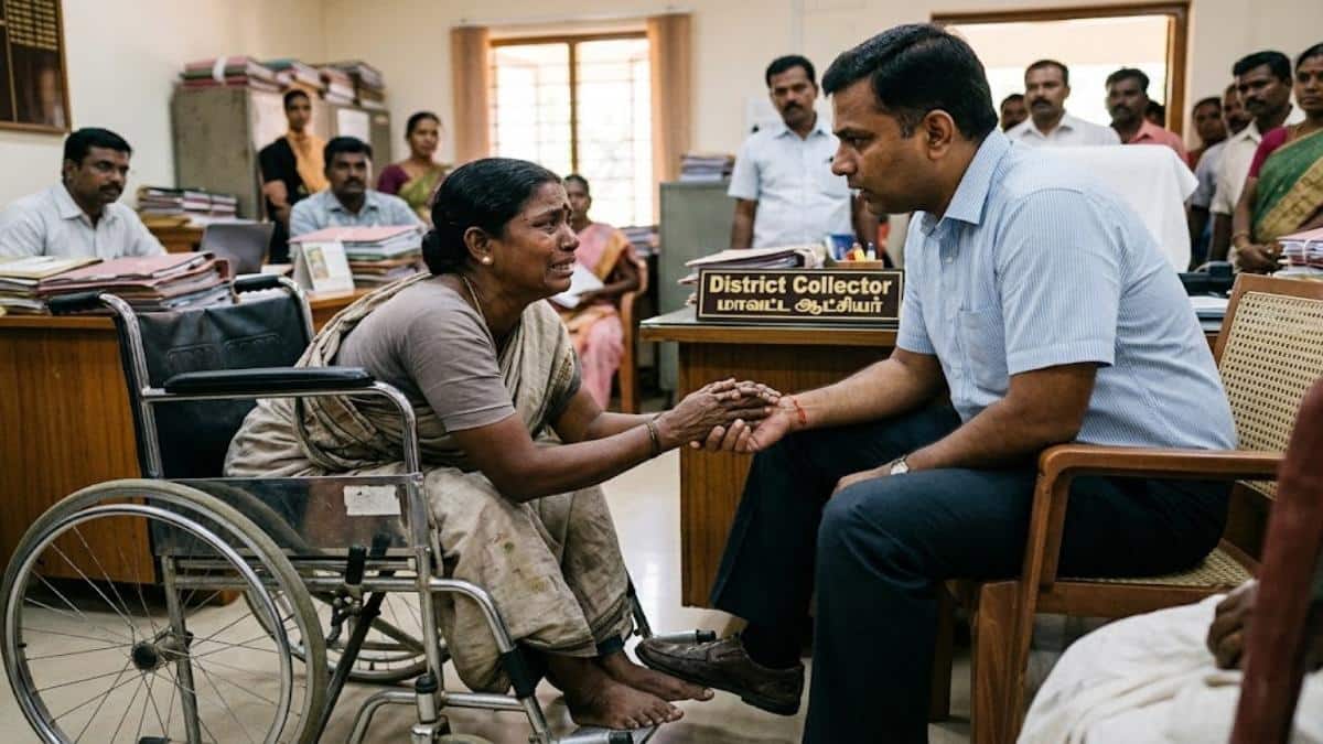 கலெக்டர் காலில் விழுந்து நீதி கேட்ட மாற்றுத்திறனாளிப் பெண்; கலங்கும் கலெக்டரேட் - கடலூரில் நடந்தது என்ன?