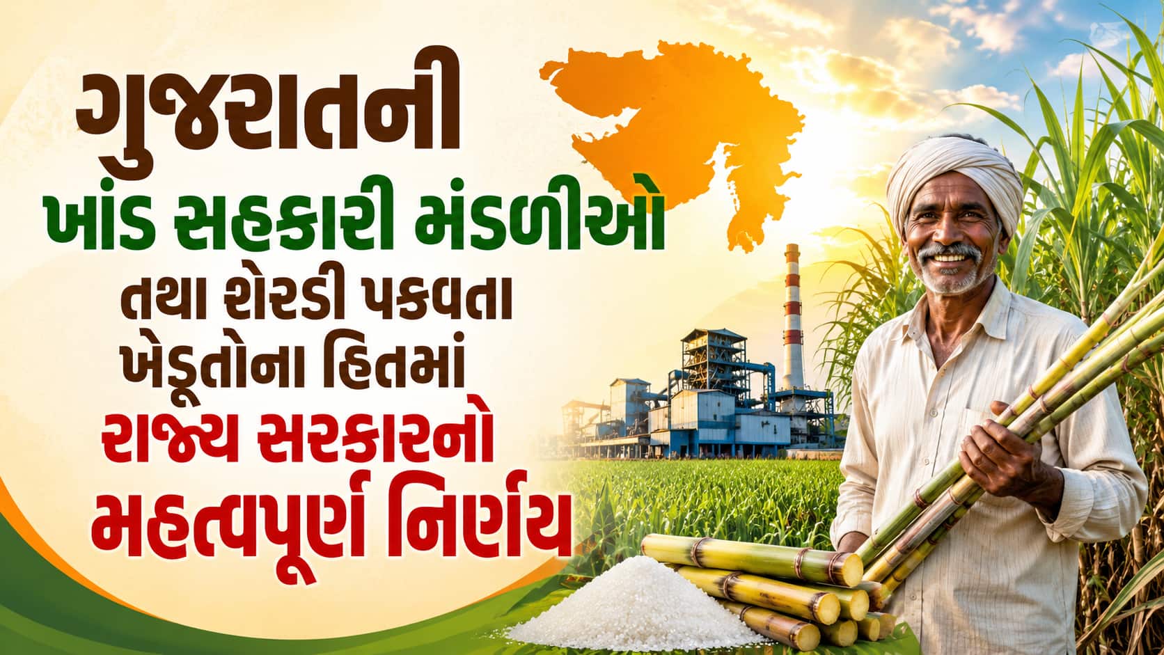 ગુજરાતની ખાંડ સહકારી મંડળીઓ તથા શેરડી પકવતા ખેડૂતોના હિતમાં રાજ્ય સરકારનો મહત્વપૂર્ણ નિર્ણય