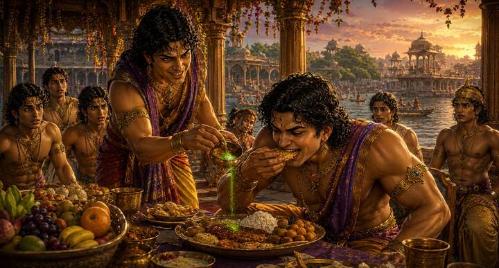 जब सभी राजकुमार भोजन कर रहे थे, तब दुर्योधन ने अवसर देखकर भीम के भोजन में घातक विष मिला दिया. भीम को इस विश्वासघात का कोई आभास नहीं था. उन्होंने सामान्य रूप से भोजन किया और कुछ समय बाद विष का प्रभाव उनके शरीर पर दिखाई देने लगा.
